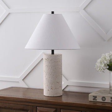 Kelsey 22.50" Modern Minimalist Travertine Column LED Table Lamp